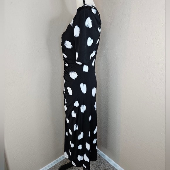 11. Honore' Lauryn Womens Black & White Painterly Dot Midi Dress Sz 0=10-12 - Picture 8 of 16